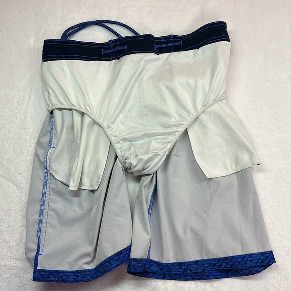 George Blue/Black Chevron Elastic Back Swim Trunks Pull Tie Front 32-34 Medium - Picture 7 of 9